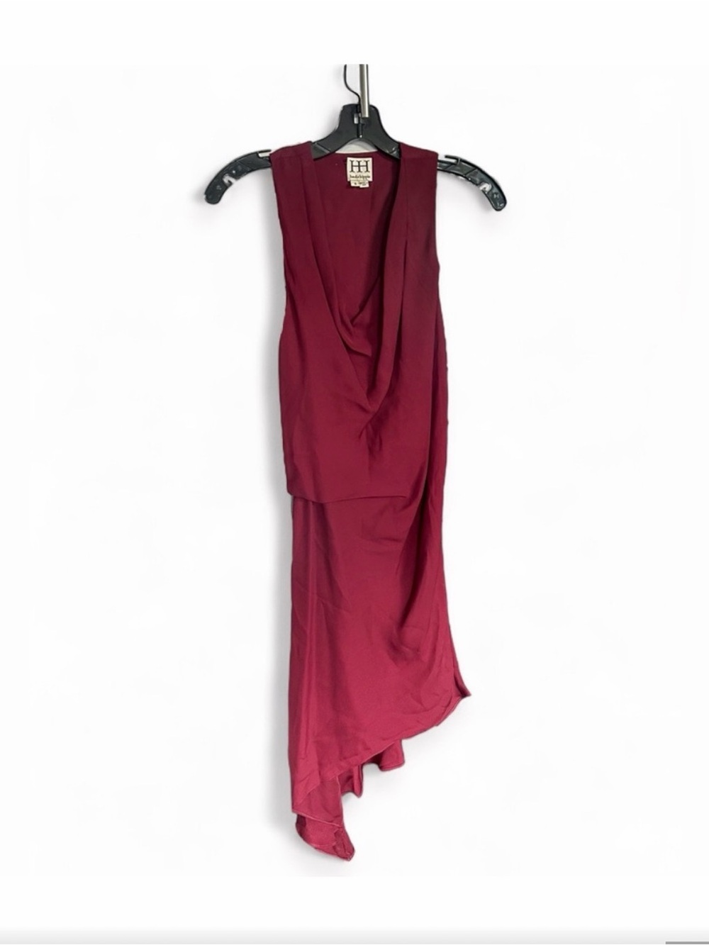 Haute Hippie Asymmetrical Draped Midi Dress in Burgundy